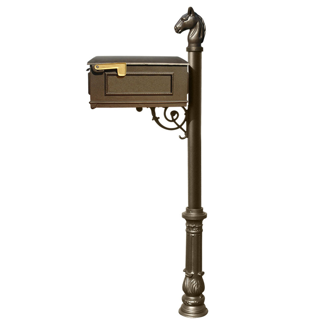 QualArc Lewiston Equine Mailbox  Post Ornate Base and Horsehead