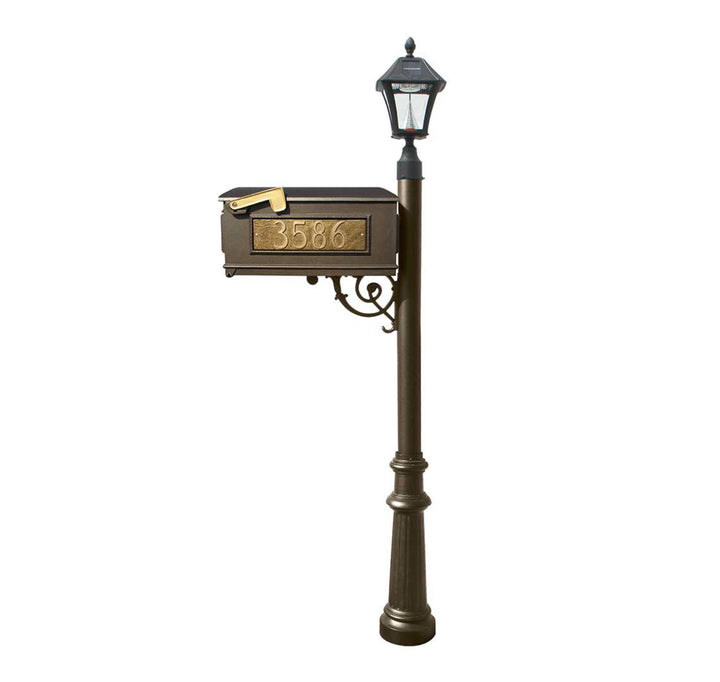 QualArc Lewiston Bayview Complete System with Mailbox, Post and Light; LMC-800-SL Bronze Custom Personalized