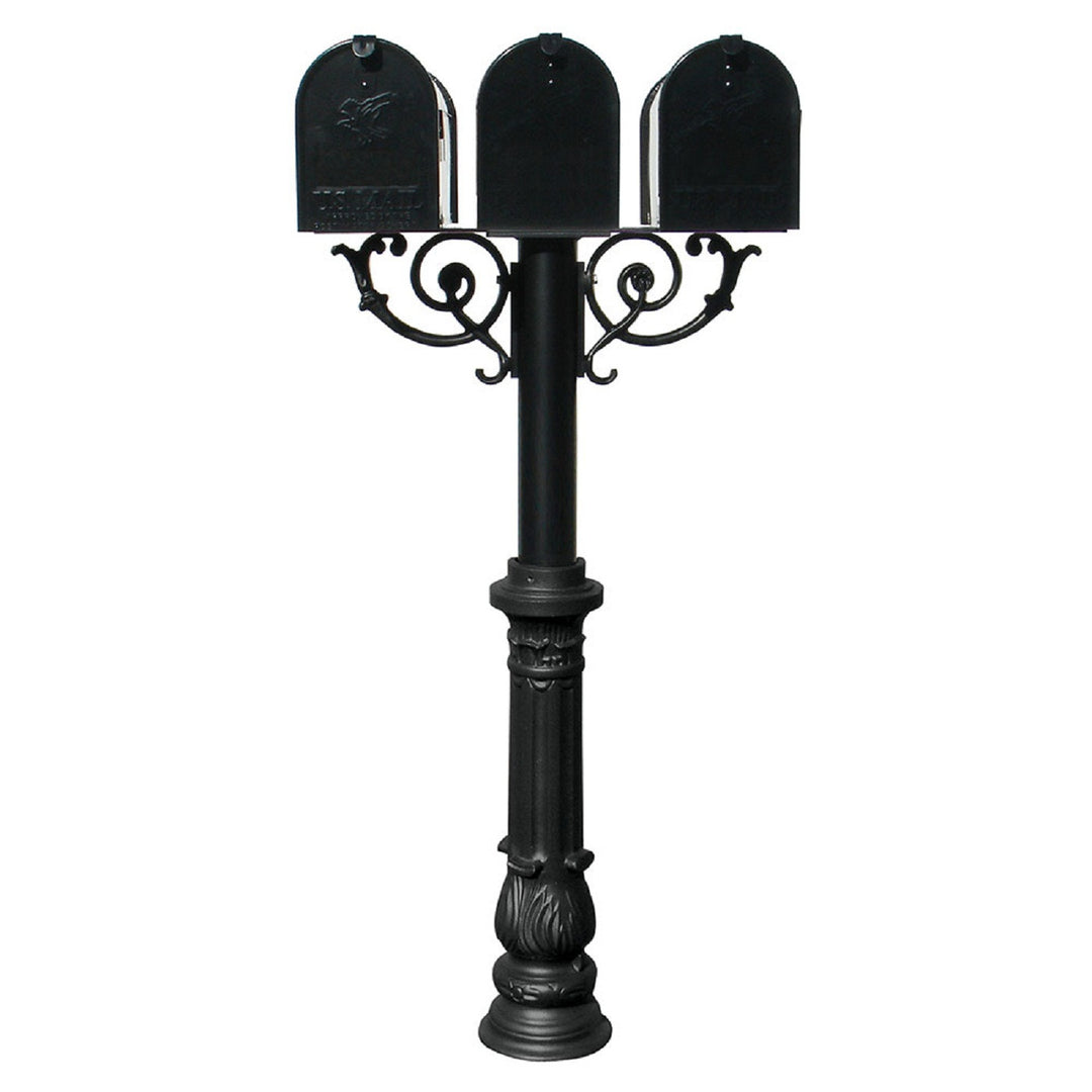 QualArc Hanford TRIPLE Mailbox Post System Scroll Support Cast Aluminum