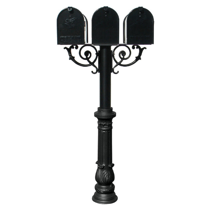 QualArc Hanford TRIPLE Mailbox Post System Scroll Support Cast Aluminum