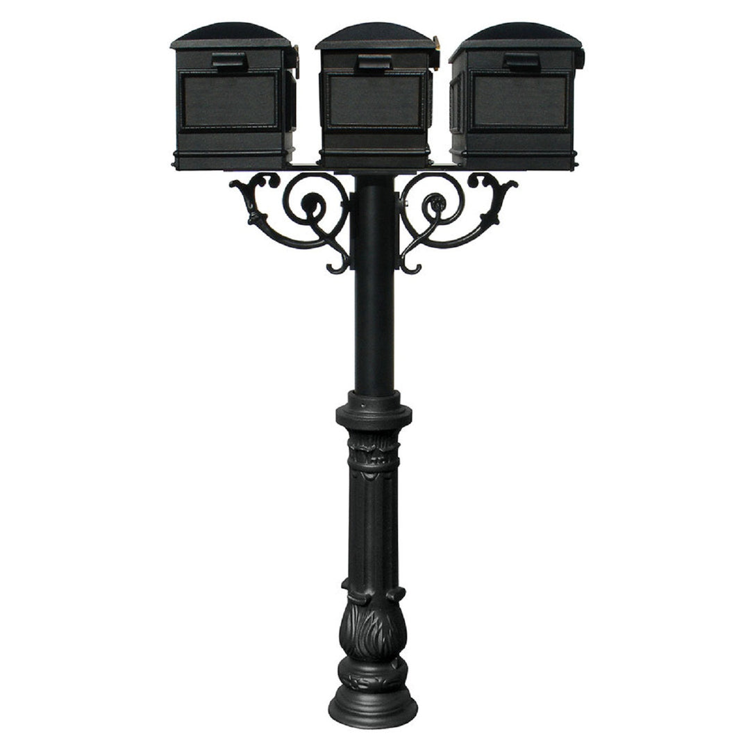 QualArc Hanford TRIPLE Mailbox Post system Scroll Support Cast Aluminum with Lewiston Mailboxes