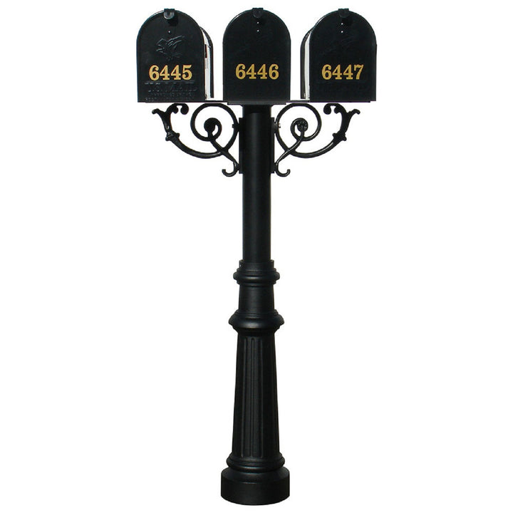 QualArc Hanford TRIPLE Mailbox Post System Scroll Support Cast Aluminum