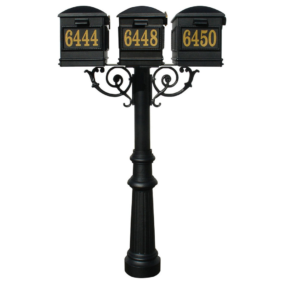 QualArc Hanford TRIPLE Mailbox Post system Scroll Support Cast Aluminum with Lewiston Mailboxes