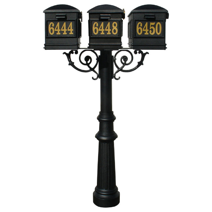 QualArc Hanford TRIPLE Mailbox Post system Scroll Support Cast Aluminum with Lewiston Mailboxes
