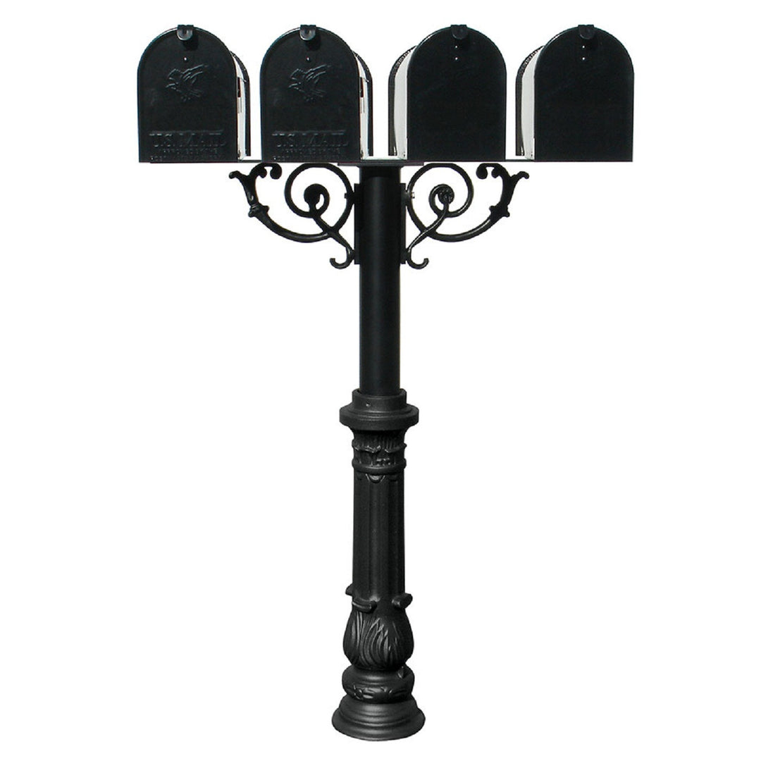 QualArc Hanford QUAD Mailbox Post System Scroll Support and  E1 Rconomy Rural Mailboxes and Mounting Plate