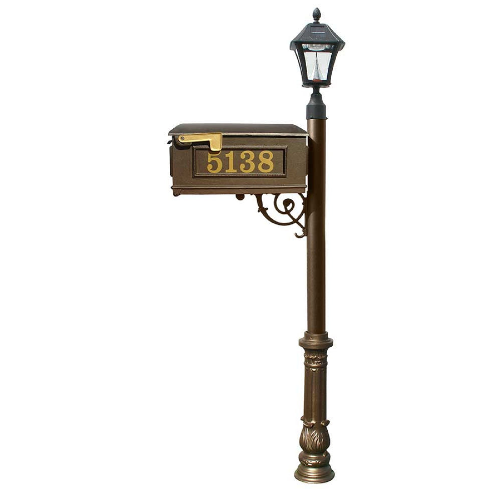 QualArc Lewiston Mailbox Post Cast Aluminum and  Bayview Solar Lamp