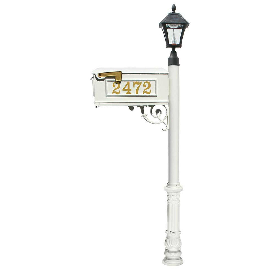 QualArc Lewiston Mailbox Post Cast Aluminum and  Bayview Solar Lamp