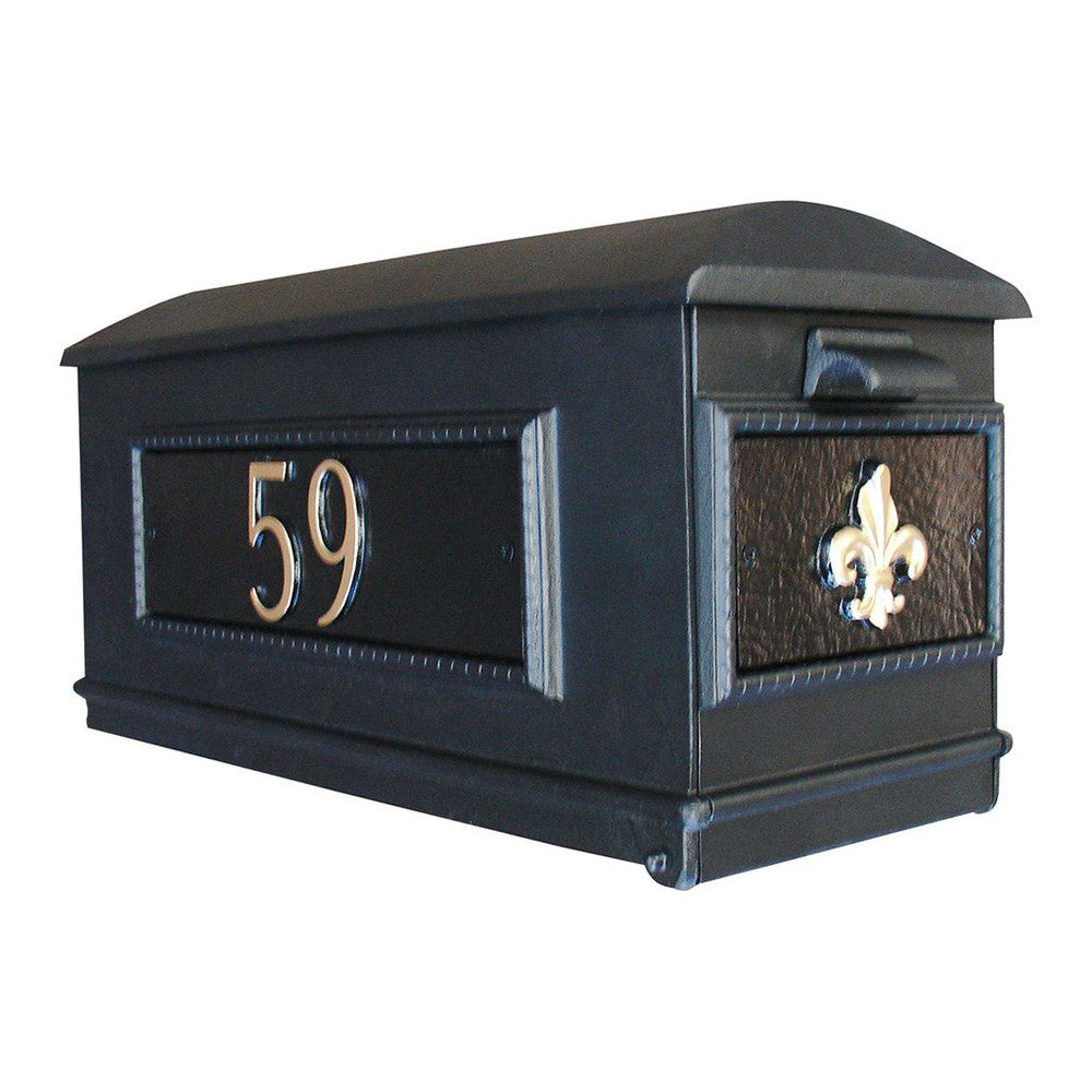 QualArc Personalized Lewiston Mailbox with Fleur De Lis in Black