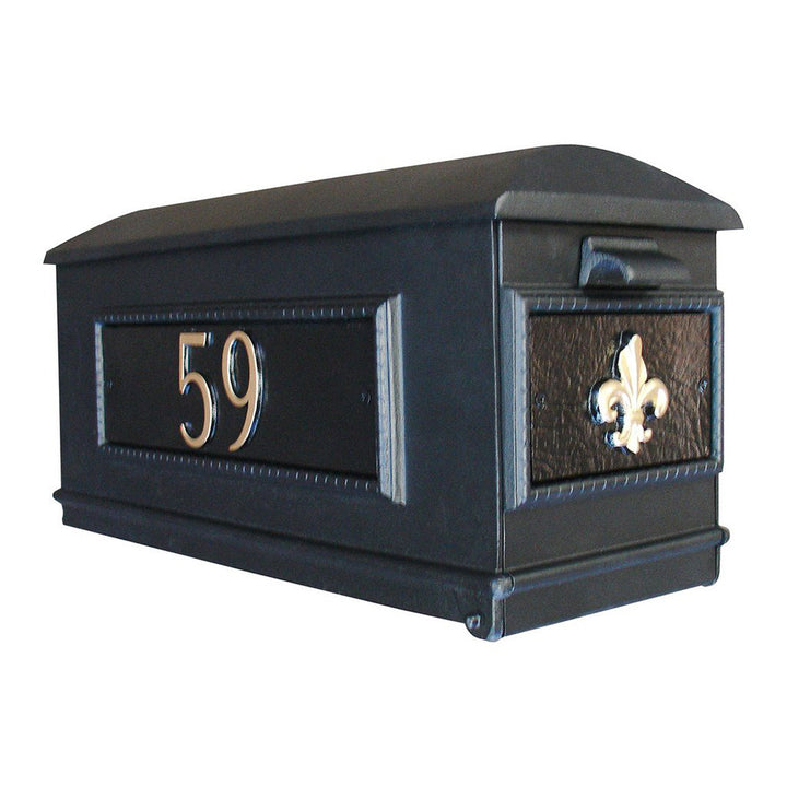 QualArc Personalized Lewiston Mailbox with Fleur De Lis in Black