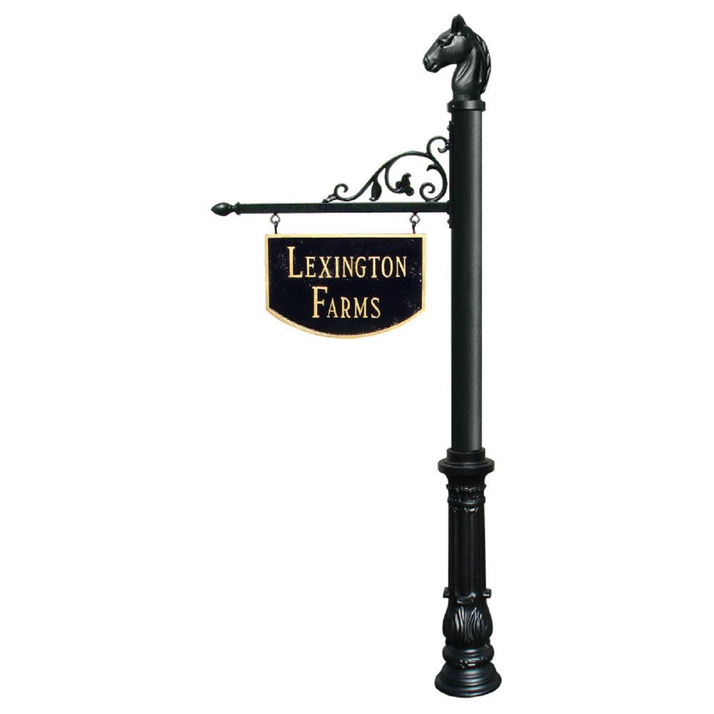 QualArc Equestrian Large Hanging Ranch Sign with Post, Decorative Base and Horsehead Finial