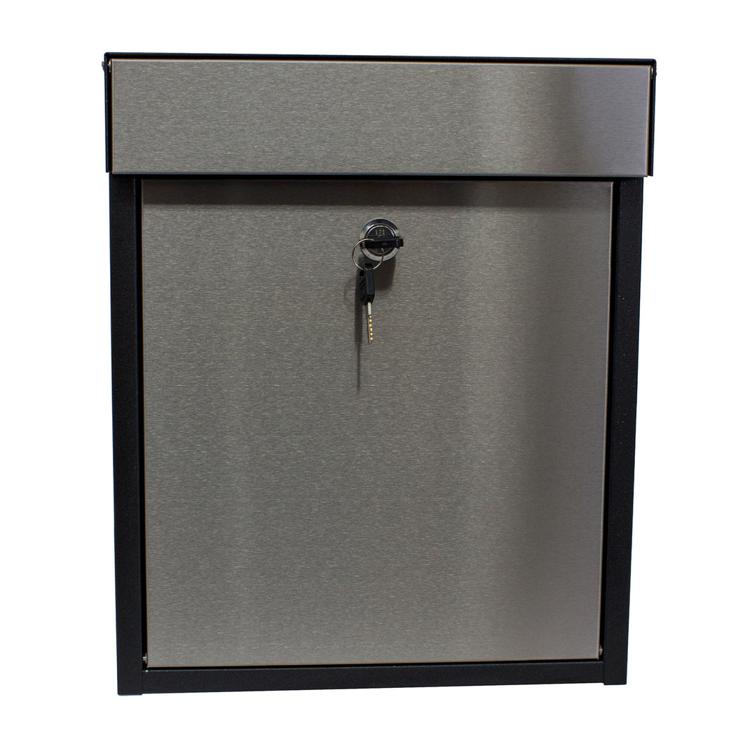 QualArc Woodlake Locking Mailbox in Stainless Steel with Black Trim