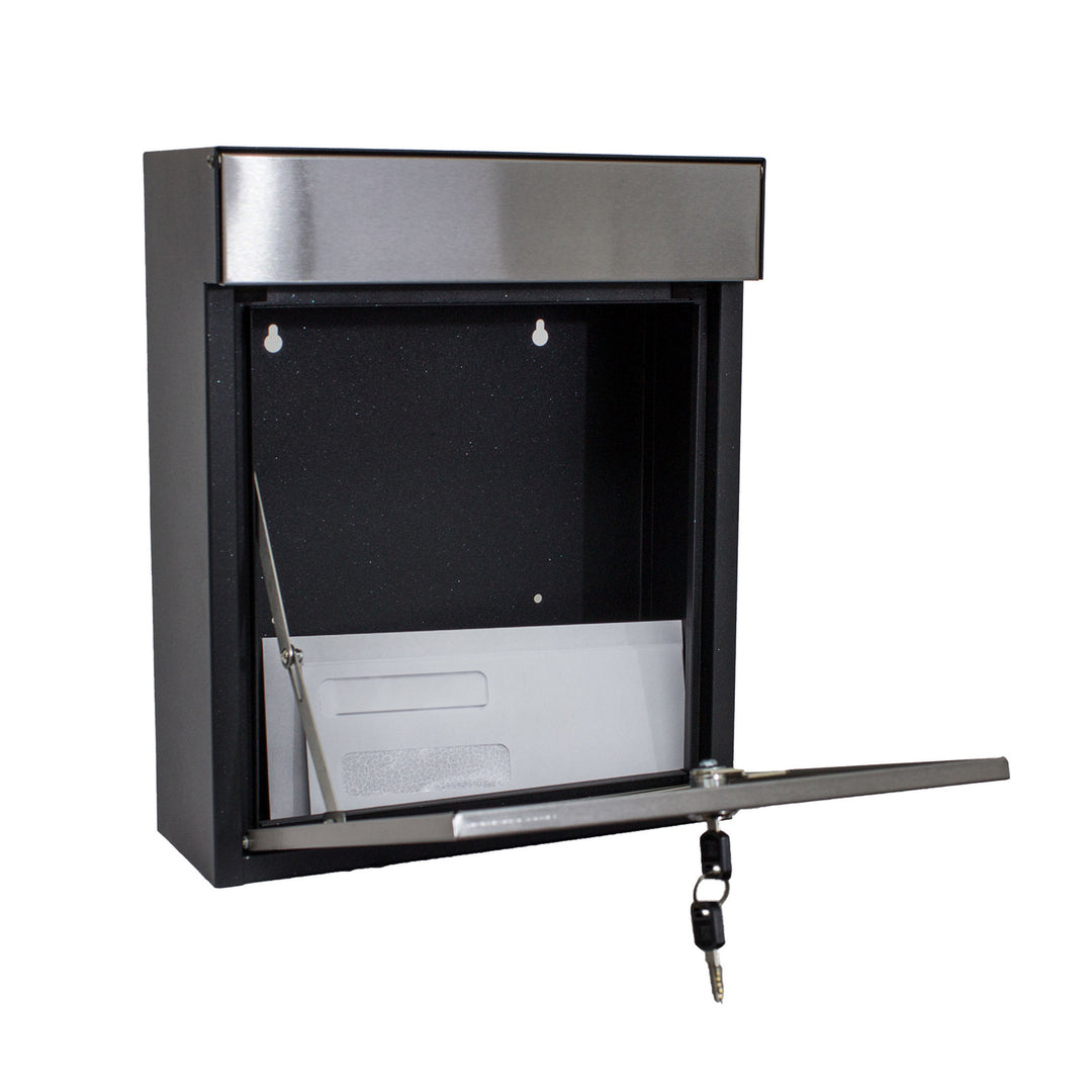 QualArc Woodlake Locking Mailbox in Stainless Steel with Black Trim