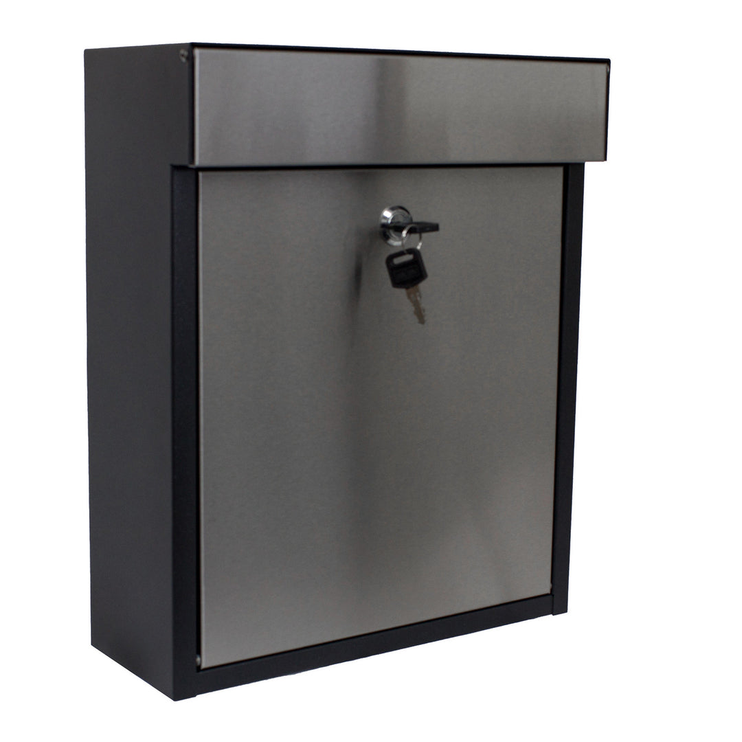 QualArc Woodlake Locking Mailbox in Stainless Steel with Black Trim