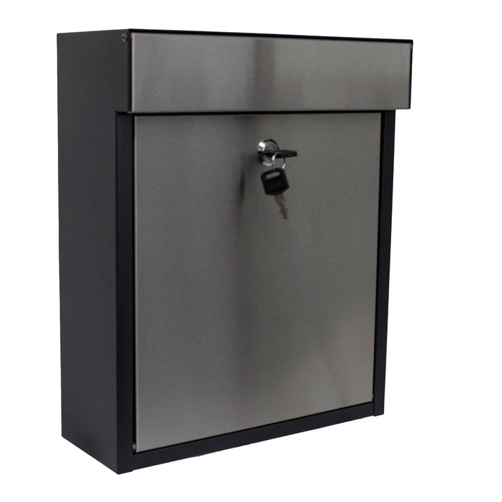 QualArc Woodlake Locking Mailbox in Stainless Steel with Black Trim