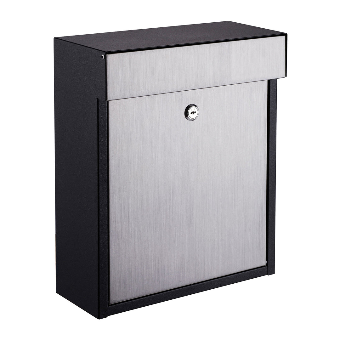 QualArc Woodlake Locking Mailbox in Stainless Steel with Black Trim