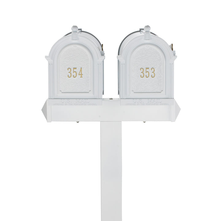 Whitehall Products Multi Mailbox Dual Capitol Package Multi 2 Two Family White Front View Personalized Custom Box