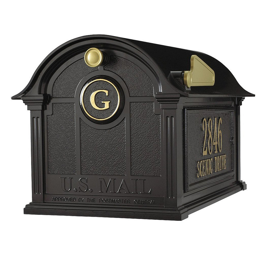 Whitehall Personalized Balmoral Post Mount Mailbox with Side Plaques and Monogram in White