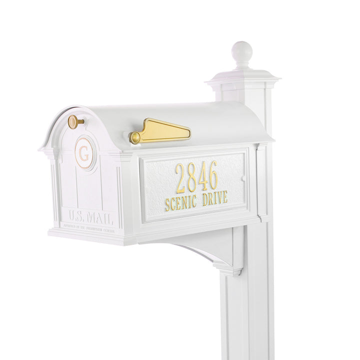 Whitehall Products Personalized Balmoral Mailbox and Post Package with Monogram, Side Plaques and Ball Finial