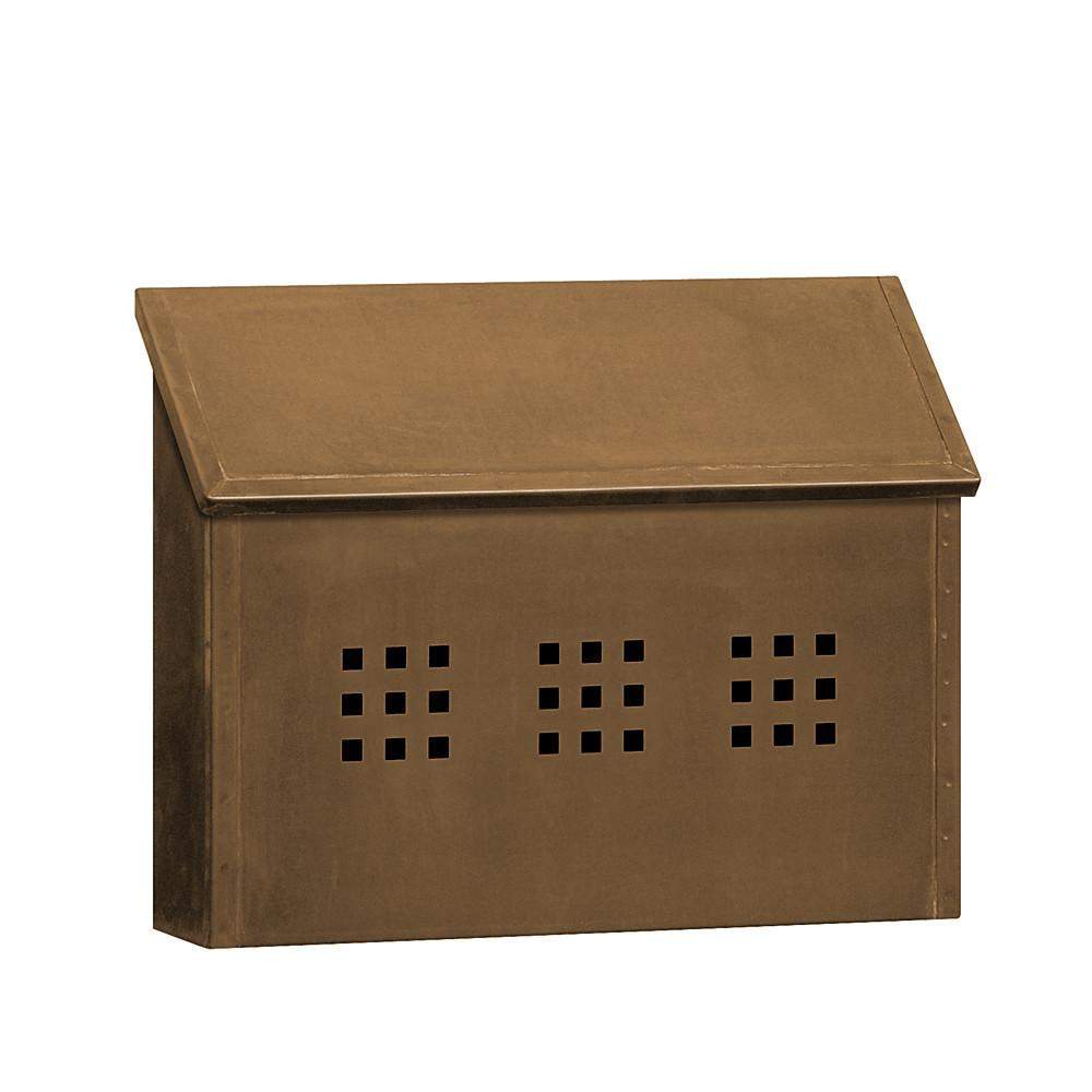 Salisbury Industries Decorative Horizontal Style Antique Brass Mailbox - Surface Mounted