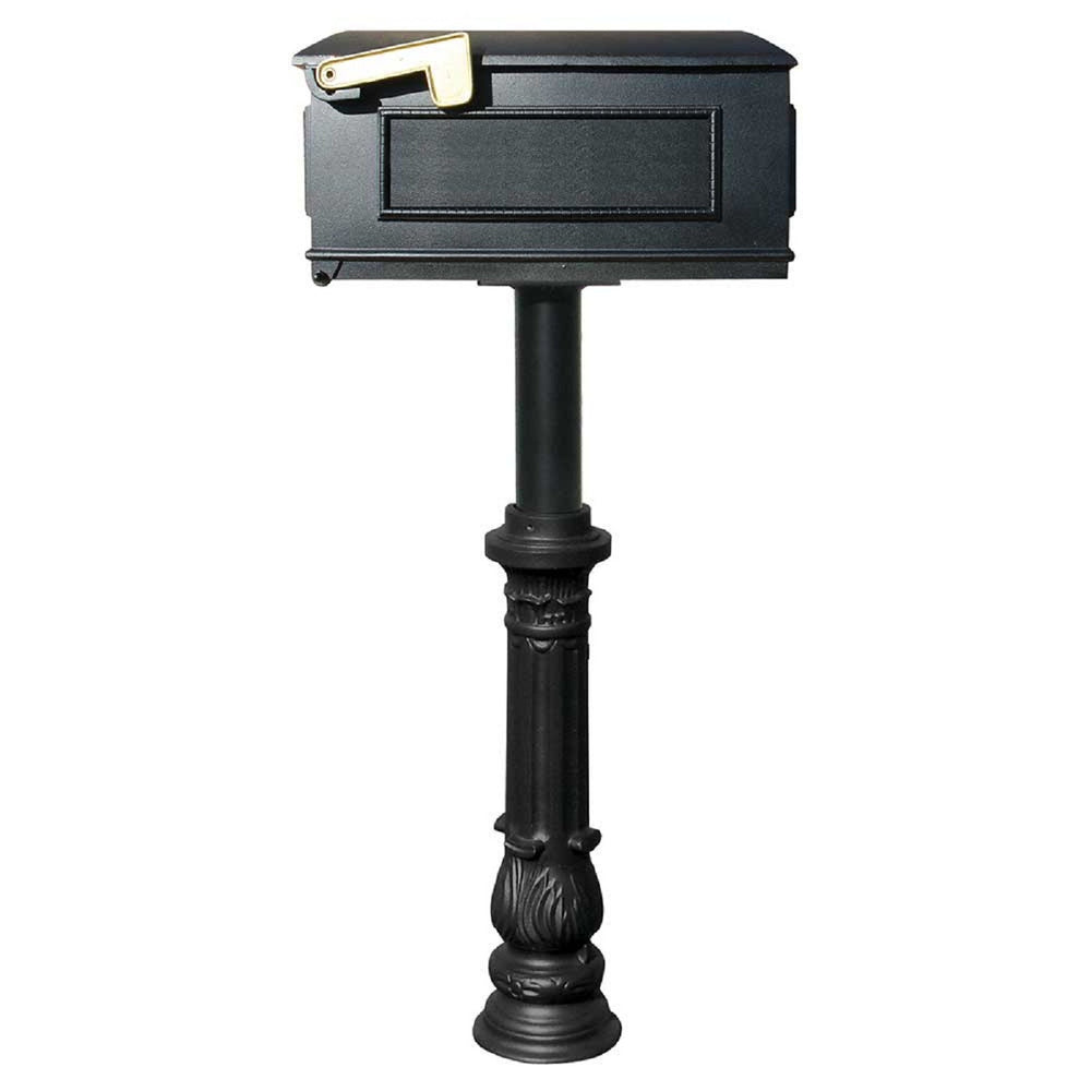 QualArc Hanford Single Mailbox Post System Cast Aluminum with a Single Lewiston Mailbox and Mounting Plate