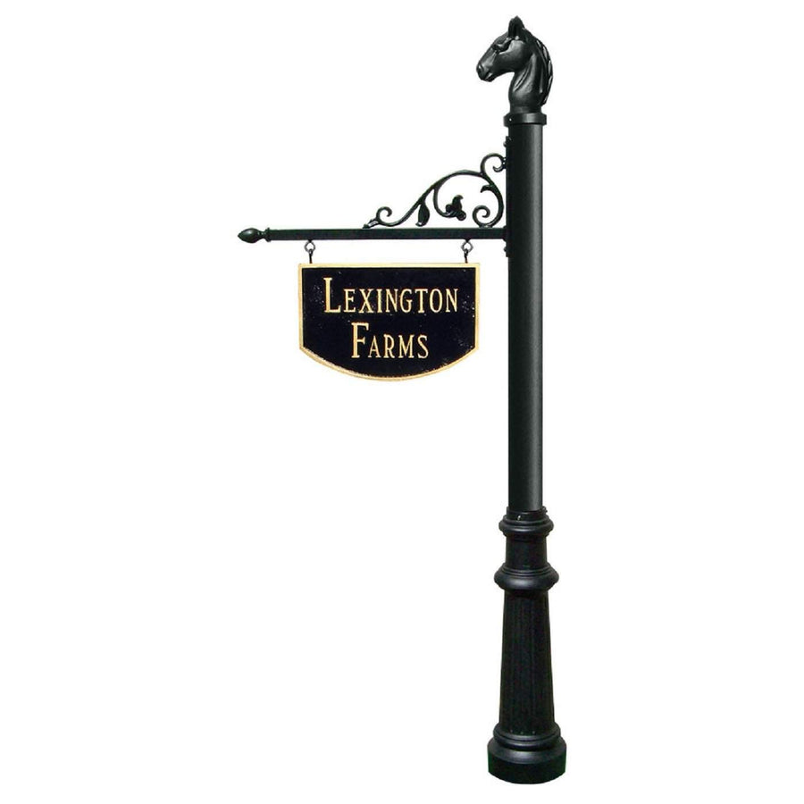 QualArc Equestrian Large Hanging Ranch Sign with Post, Decorative Base and Horsehead Finial 