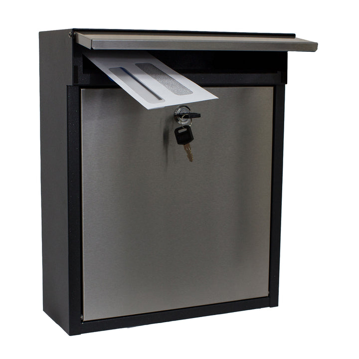 QualArc Woodlake Locking Mailbox in Stainless Steel with Black Trim