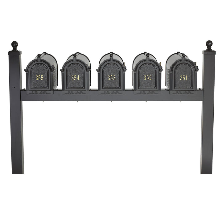Black Whitehall Products Multi Mailbox Quint Five Package with Posts and Custom Address Door Panels Customizable