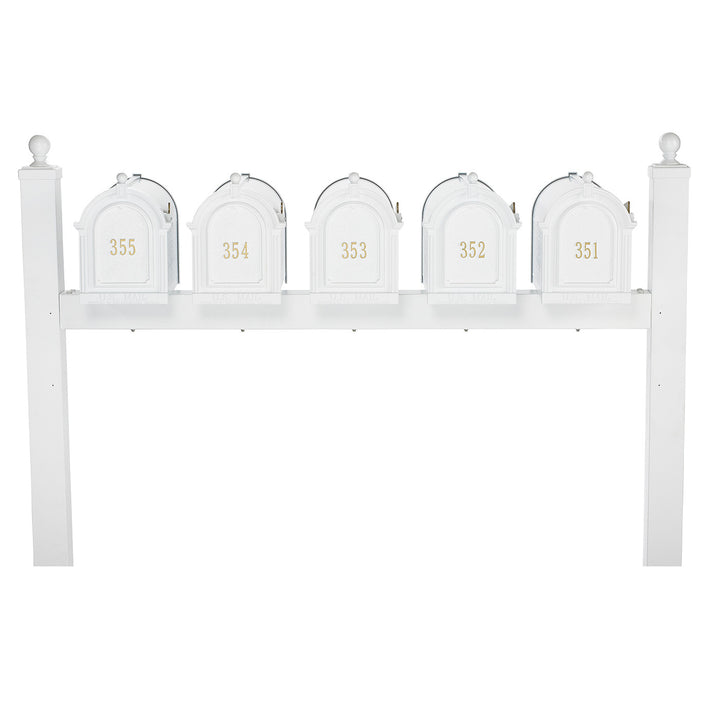 White Whitehall Products Multi Mailbox Quint Five Package with Posts and Custom Address Door Panels Customized