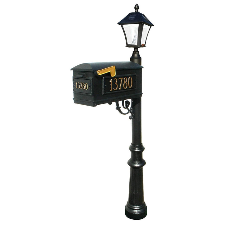 QualArc Lewiston Bayview Complete System with Mailbox, Post and Light; LMC-800-SL Black Custom Personalized